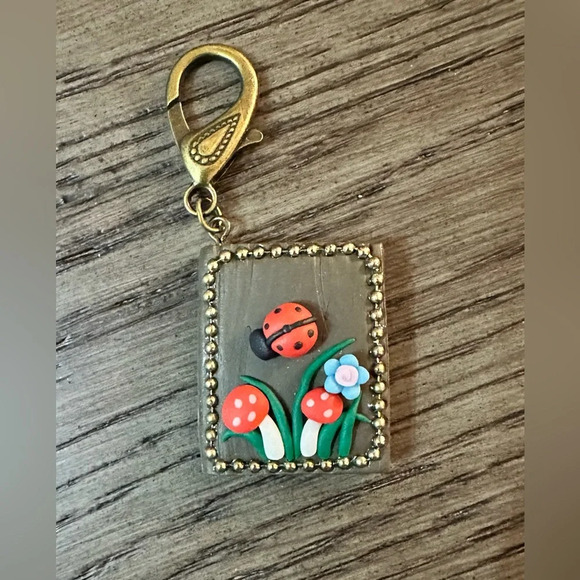 Lady Bug And Mushrooms Book Handbag Charm Key Ring - Picture 1 of 5